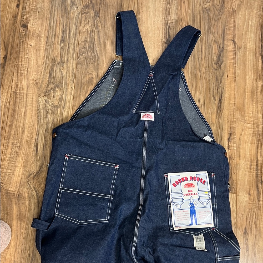 NWT Round House Denim Bib Overalls Men Blue Denim Farmer Ranch Cowboy  Sz 42x33 - Picture 6 of 8